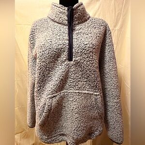 - Women’s Sherpa.  quarter zip.  gray / blue pullover cozy with kangaroo p…